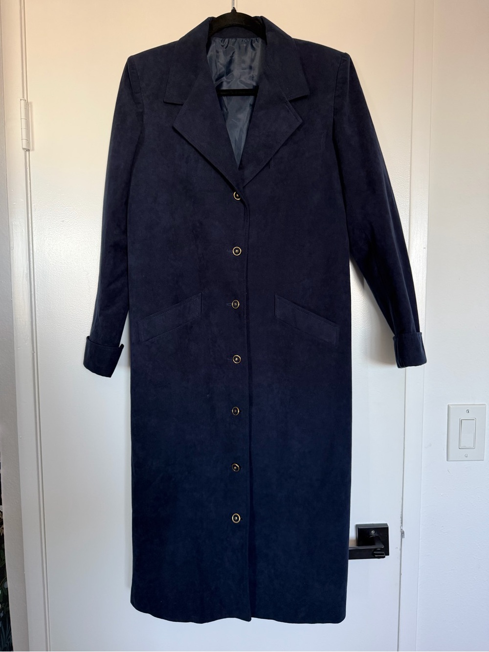 Navy Blue Suede Coat with Gold Buttons